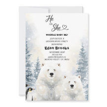 Penguin He or She Evergreen Winter Gender Reveal 