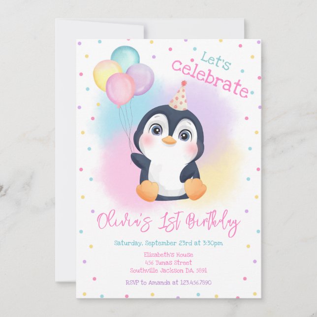 Convite Penguin Winter Party Birthday (Frente)