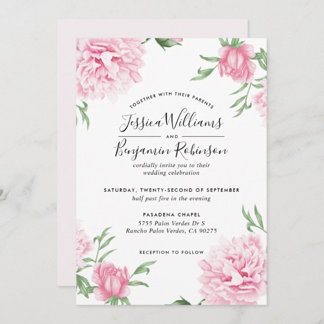 Convite Penitenciária Rosa Floral com Casamento de Fundo B (Frente/Verso)