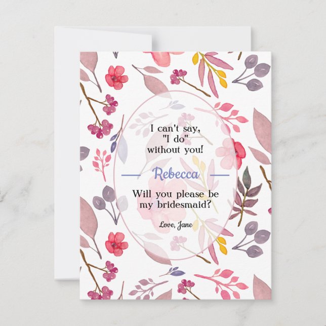 Convite Pense na Dusty Pinks Bridesmaid Card (Frente)