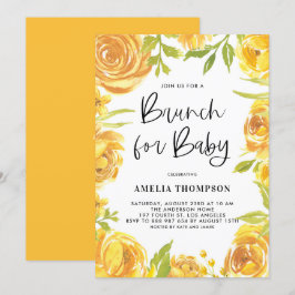 Convite Peões Amarelos e Rosas Floral Wreath Baby Brunch