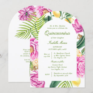 Convite Peões Florais De Aquarelas Código QR Quinceañera
