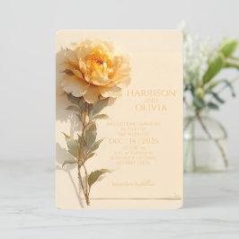 Convite Peônia Amarela Dourada Casamento Romântico Elegant