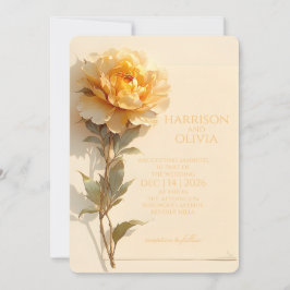 Convite Peônia Amarela Dourada Casamento Romântico Elegant