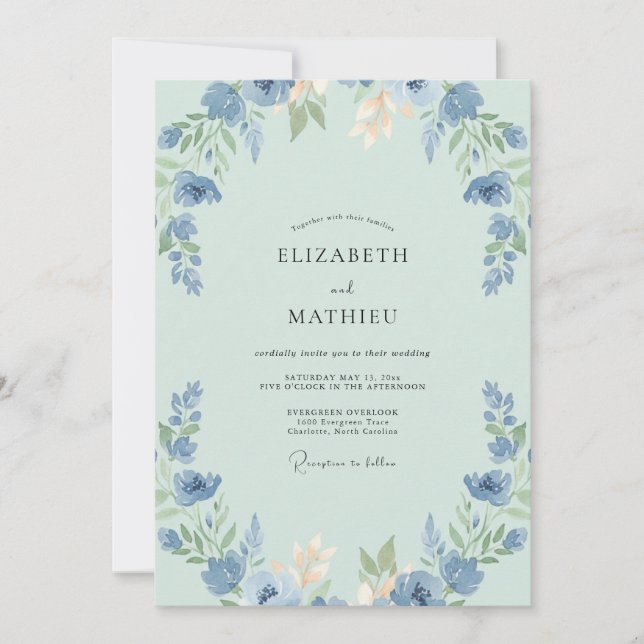 Convite Peônia de Casamento Céu Cornflower (Frente)
