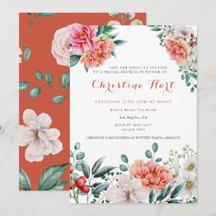 Convite Peônia Floral Aquarela   Chuveiro de Noiva Elegant