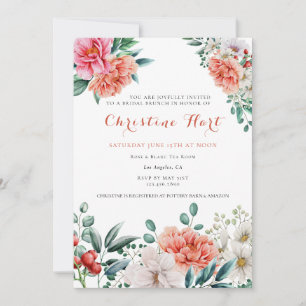 Convite Peônia Floral Aquarela Elegante Chuveiro Nupcial