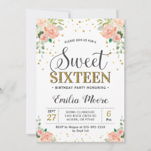 Convite Peônia Floral Pêssego Doze Anos 16 Aniversário Men