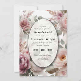 Convite Peônia Floral Suave e Serenada Rosa