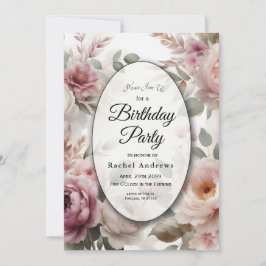 Convite Peônia Floral Suave e Serenada Rosa