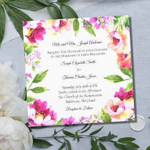 Convite Peônia Floral Verde Branco Rosa Elegante Casamento