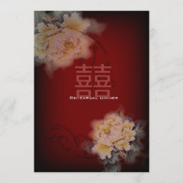 Convite peônia floral vintage burgundy casamento chinês