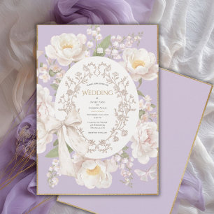 Convite Peônia Floral Vintage Elegante Casamento Roxo