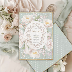 Convite Peônia Floral Vintage Elegante Casamento Sage