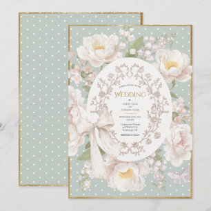 Convite Peônia Floral Vintage Elegante Casamento Sage