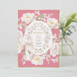 Convite Peônia Floral Vintage Elegante Rosa Malva Casament