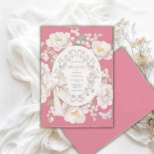 Convite Peônia Floral Vintage Elegante Rosa Malva Casament