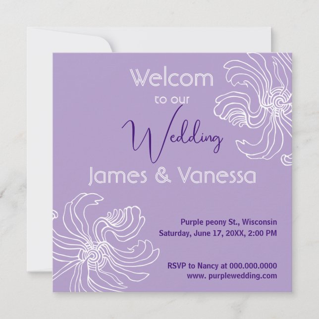 Convite Peônia gráfica branca. (Frente)