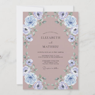 Convite Péonia Periwinkle Rosa Empoeirado Casamento
