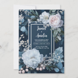 Convite Peônia Rosa Azul Empoeirada Eucalipto Casamento