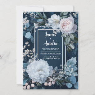 Convite Peônia Rosa Azul Empoeirada Eucalipto Casamento