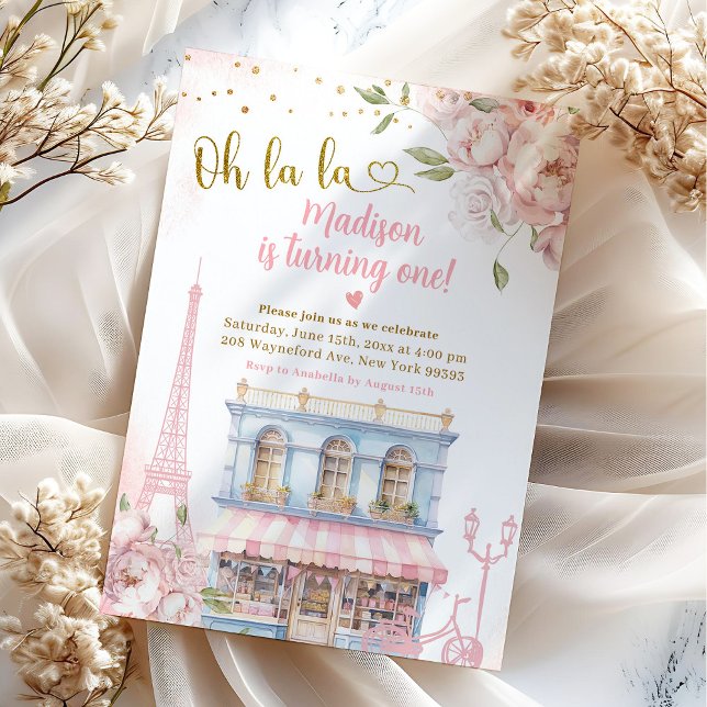 Convite Peônia Rosa Blush Oh La La Café Francês Aniversári (Criador carregado)