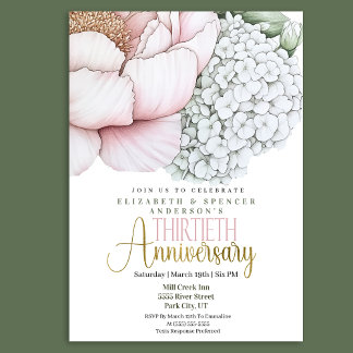 Convite Peônia Rosa Corada 30º Aniversário de Casamento