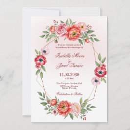 Convite Peônia Rosa e Anêmona Floral Geométrico Casamento