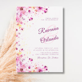 Convite Peônia Rosa Flor de Cerejeira Romance Arte Casamen
