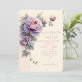 Convite Peônia Rosa Lavanda Casamento Romântico Elegante