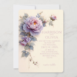 Convite Peônia Rosa Lavanda Casamento Romântico Elegante