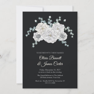 Convite Peônias Brancas e Dólar de Prata Casamento Black T
