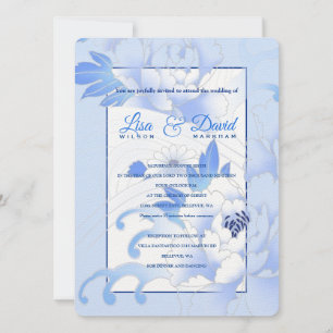 Convite Peônias Convite-Azuis do casamento & da recepçã