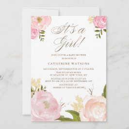 Convite Peônias cor-de-água rosa É um Chá de fraldas