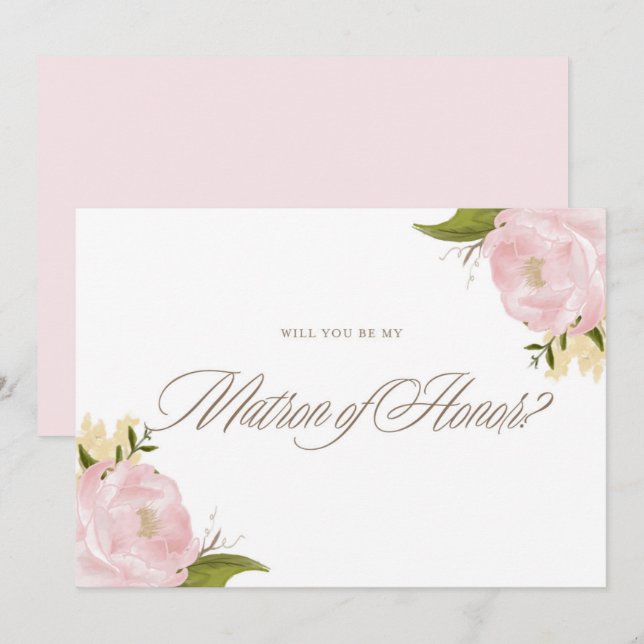 Convite Peônias cor-de-água rosa são minha carta de honra (Frente/Verso)