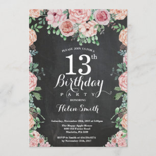 Convite Pêonias cor-de-rosa, 13 de Aniversário