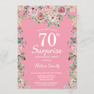 Convite Peônias cor-de-rosa, 70 surpresa Aniversário