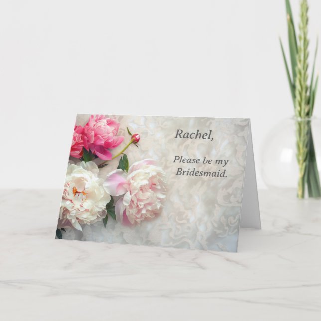 Convite Pêonias cor-de-rosa e brancas com fundo de rendas (Frente)