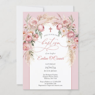 Convite Pêonias cor-de-rosa macio Arca-pampas Baptism