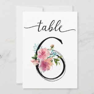 Convite Peônias cor-de-rosa Mesa 6 Número da Tabela