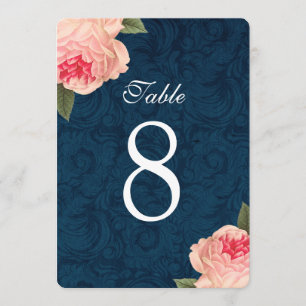 Convite Peônias Coral e Números de Mesa Navy