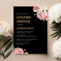 Peônias e Rosas Florais no Chá Lingerie Preto