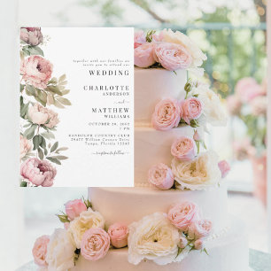 Convite Peônias Elegantes em Aquarela Rosa Casamento II