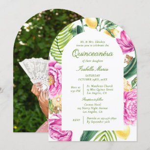 Convite Peônias Florais em Aquarela Limão Foto Quinceañera