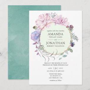 Convite Peônias Florais Geométricas Pastel Casamento