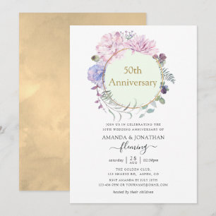 Convite Peônias Geométricas Pastel 50º Aniversário de Casa
