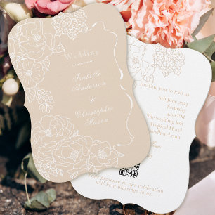 Convite Peônias Ivory Delicadas para Casamento Romântico