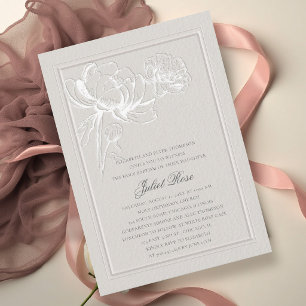 Convite Peônias Moldura Elegante Moderna Floral Ecru Batis