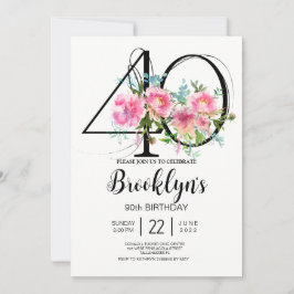 Convite Peônias Rosa Aniversário de 40 anos