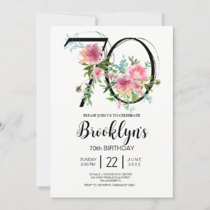 Convite Peônias Rosa Aniversário de 70 anos